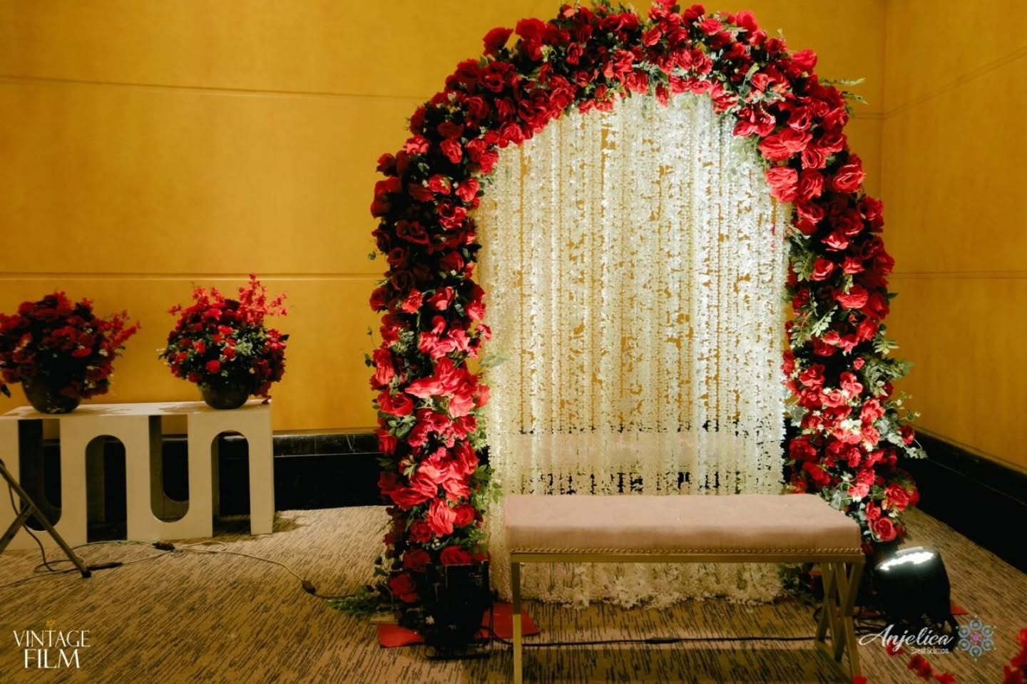 Ballroom stage with chandeliers